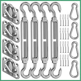 Budoni sun sail hardware kit with 6-inch stainless steel components for rust resistance.