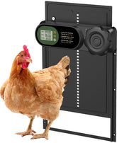 Budsom automatic coop door front view shows durable aluminum build for year-round protection.