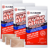 BugBane fly bait refill pack enables simple setup for reusable outdoor traps.