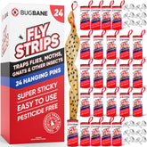 BugBane Fly Strips Indoor 24pk shown with sticky surface for effective pest catch in homes