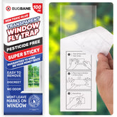 BugBane window fly trap with a clear sticky surface captures flies