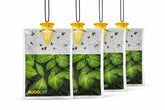 Bugg OFF four-pack fly traps with prebait ready for outdoor use.