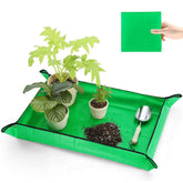 Bukmialy repotting mat showing full 39.5x29.5 inch workspace for multiple plants