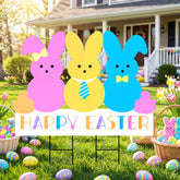 Bunny Chorus Easter yard sign with interlocking plates stands sturdy outdoors.