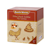BUNTIE WORMS packaging for dried BSFL larvae, ideal for cool, dry storage.