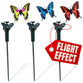 BURIUS solar butterfly stake three-pack glides in sunlight, ideal garden centerpiece.