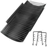 Burly Grill adjustable ash pan shown extending from 23 to 34 inches for flexible fits.