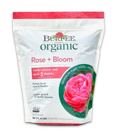 Burpee Organic Rose + Bloom granular fertilizer for quick feeding and vibrant roses.