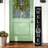 Buxjexh eucalyptus wreath welcome sign on black backdrop for year-round curb appeal.