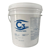 C3 3-inch chlorine tablets in a bottle for weekly pool sanitizing