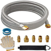 CADOAHJ 10ft propane hose extension showing flexible outdoor grilling setup