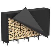 CADUKE firewood rack with cover shields wood from rain for outdoor use.