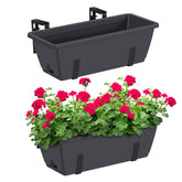 CADUKE railing planter boxes front view showing a compact two-pack for space-saving balconies