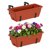CADUKE 2-pack rectangular window boxes on a balcony for easy herb gardening.