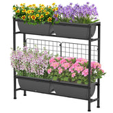 CADUKE raised planter box front view with four planting compartments for organized gardening.
