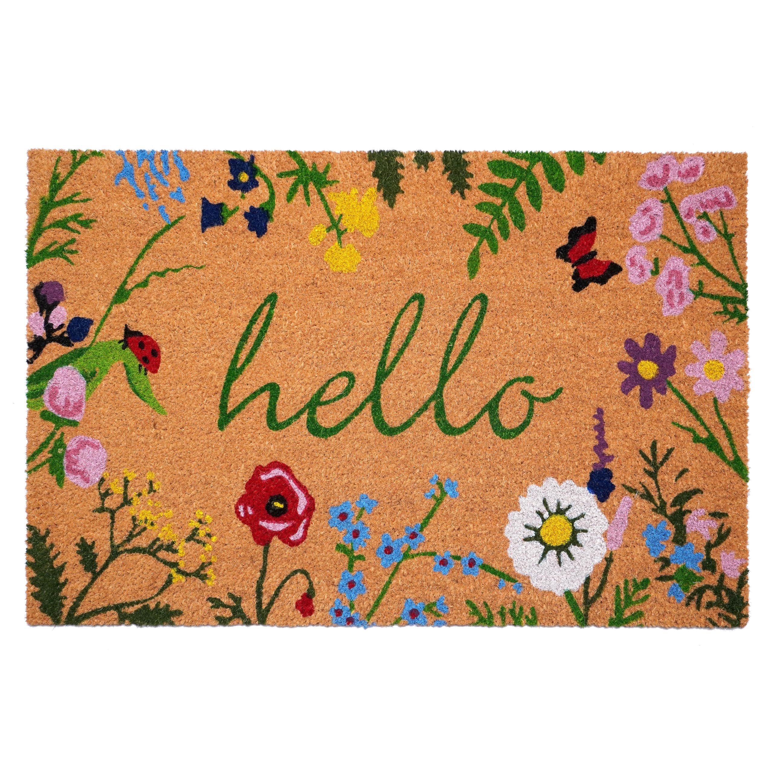 Calloway Mills Floral Hello Doormat front view shows welcoming multicolor blooms and durable coir.