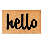 Calloway Mills Hello Doormat front view with dense coir for shoe scraping.
