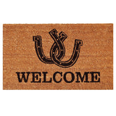 Calloway Mills Horseshoe Welcome Doormat front view showing sturdy coir for dirt scraping
