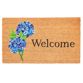 Calloway Mills Hydrangea Welcome Doormat front view with lush hydrangea print ideal for moisture wiping