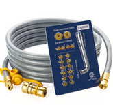 CALPOSE 15ft natural gas hose exterior view highlighting flexible outdoor-use design.