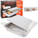 Camerons large stovetop smoker in stainless steel box for versatile indoor and outdoor smoking.