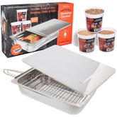 Camerons Original Stovetop Smoker on the stove for quick, flavorful smoked meals.