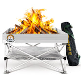 Campfire Defender fireside portable fire pit assembled for outdoor gatherings with bright flames.