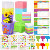 Capoda 48-set garden pots kit with plastic pots for classroom crafts and planting.