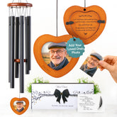 Captain Decor memorial wind chimes with photo frame in garden setting for remembrance.