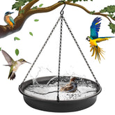 CARGEN hanging birdbath tray on a branch attracts birds for relaxing outdoor views.