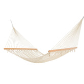 Castaway Living 13 ft double hammock setup in a garden for two-person relaxation.