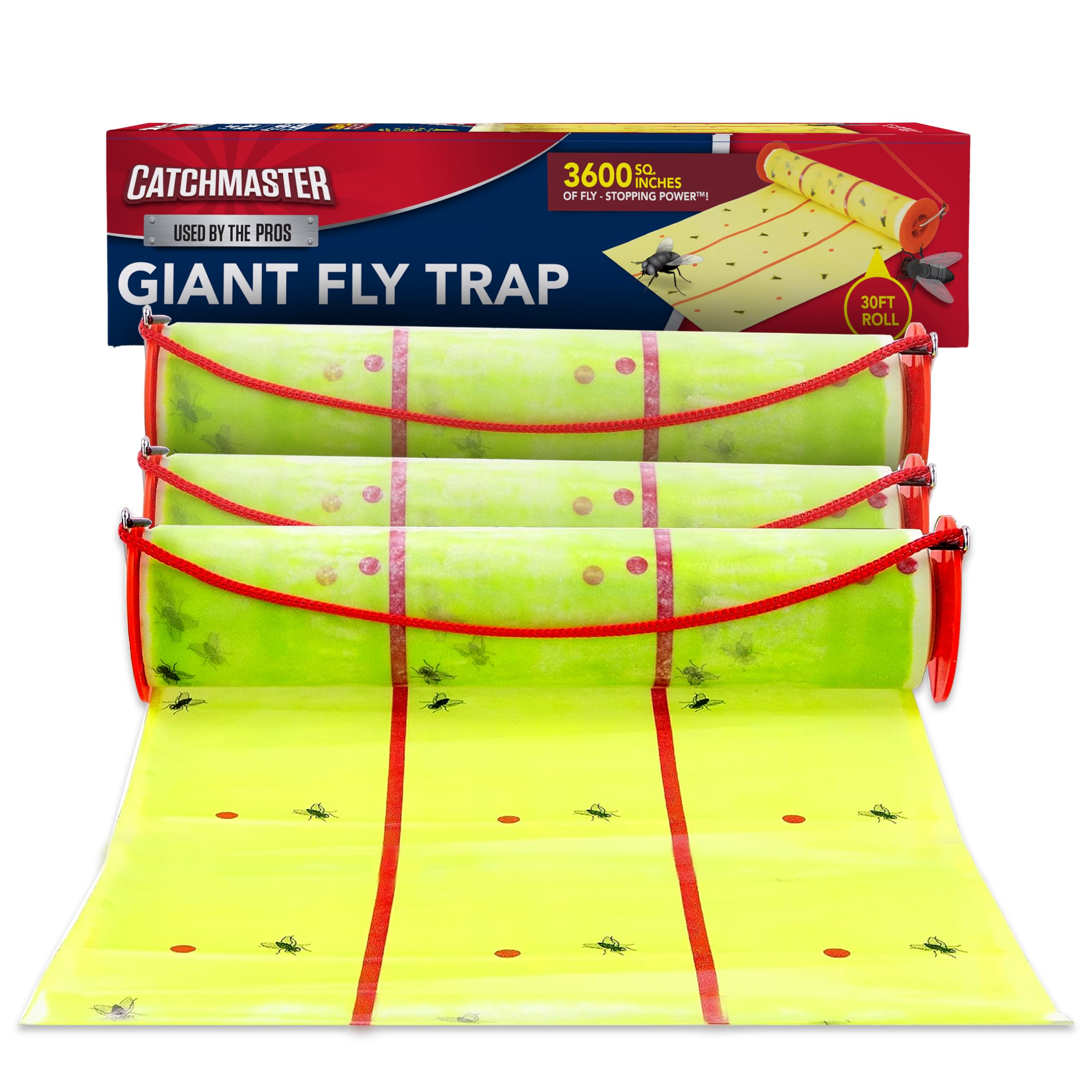 Catchmaster Giant Fly Glue Trap 3-pack, 30 ft adhesive surface for broad coverage.