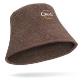 Cawdi wool sauna hat close-up showing felt texture for warmth and hair protection