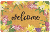 CaySep Welcome Door Mat in artificial coir with bright funny flowers design for stylish entryways.