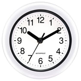 Caysie clock sealed outdoor front view showing weatherproof design for patios