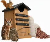 CEDAR ALPHA screech owl house box—durable cedar for year-round outdoor nesting.