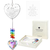 Ceegook dad memorial heart prism catching sunlight to create a warm rainbow glow