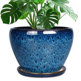 Ceramicfor 10-inch blue planter full view on table, ideal for indoor decor.
