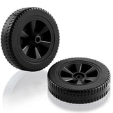 Charbrofire Dyna-Glo wheels front view showing 7-inch diameter for easy rolling.
