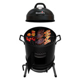 Char-Broil Bullet Smoker lid view with porcelain coating and sturdy construction.
