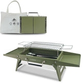 Charmline 14x9 small portable charcoal grill folded for travel and camping convenience.