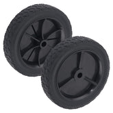 CheeMuii 7-inch lawn mower wheel closeup showing durable PVC and easy replacement