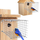 Chephon Bluebird Predator Guards front view securing the entrance for a square bluebird box.