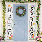 Chiazllta Hello Spring porch banner with colorful florals brightens your front door.