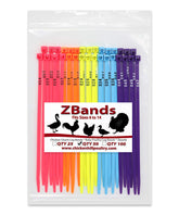 Chicken Hill ZBand 50-number pack in fluorescent colors for easy flock labeling and shows.