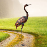 chisheen crane statue front view in bronze patina for garden focal point