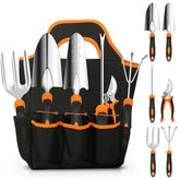 CHRYZTAL gardening tool set with seven tools and tote for organized garden tasks