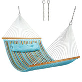 CHULIM hammock with double-quilted fabric and sturdy wood spreader bar for outdoor lounging.
