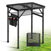 Ciavca folding grill table side view highlighting sturdy frame and ample prep space