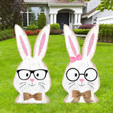 Cinnvoice bunny yard stake with pastel lavender enhances garden charm